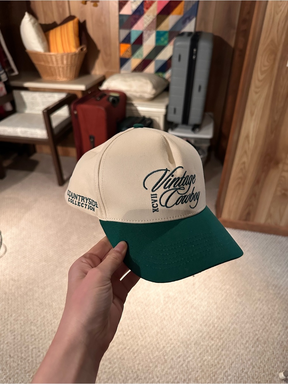 Vintage Cowboy Countryside Collection Two-Tone Cap - Cream & Forest Green